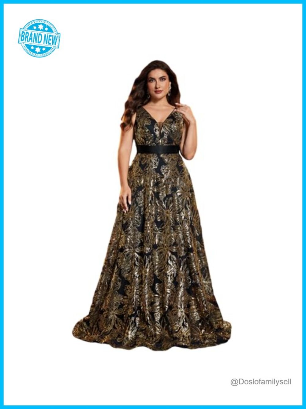 Plus Size Formal Sequin Embroidered V-Neck A-Line Maxi Dress Wedding Cocktail
